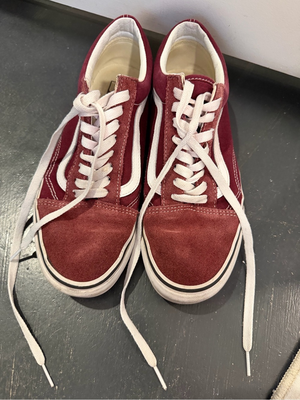 Vans Burgundy Suede Old Skool Sneakers with White Stripe